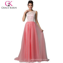 7 Colors Available Grace Karin Floor Length Formal Dress Elegant Sleeveless Watermelon Red Long Lace Prom Dresses 2016 CL6108-4#